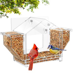 Crystal-Clear Window Bird Feeder - Triangular Birdhouse with Suction Cups, 360° View for Birdwatching, Lightweight & Weatherproof Design (13.4" x 8" x 4.1")